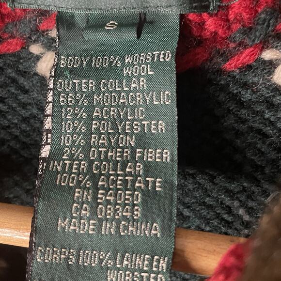 VTG Ralph Lauren Handknit Reindeer Wool Sweater Cardigan Faux Fur Holiday Sz S/M - Picture 5 of 16